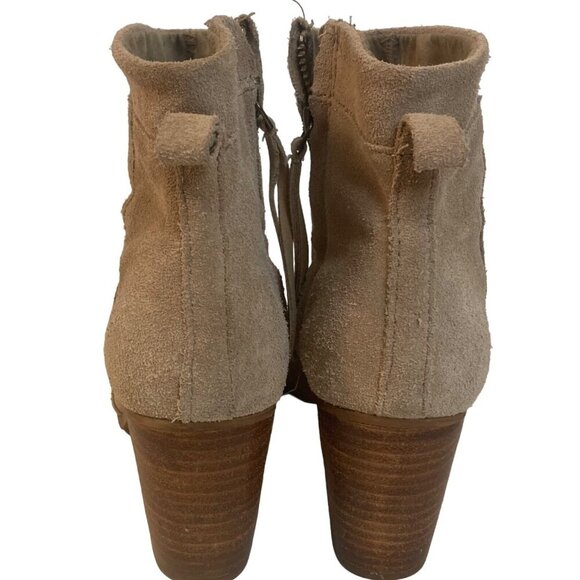 Toms Lunata Beige Suede Ankle Boots Womens 7.5 Stacked 3" Heel Side Zip - Picture 6 of 11